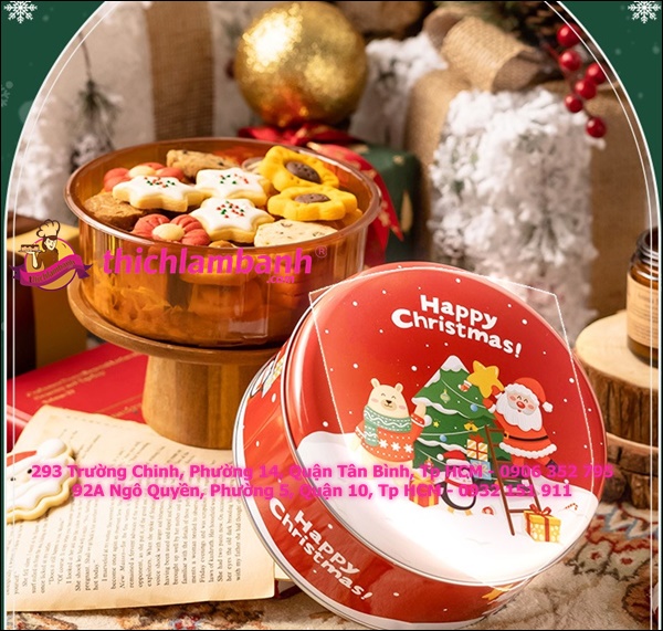 Hộp tròn thiếc Giáng sinh Ông già noen