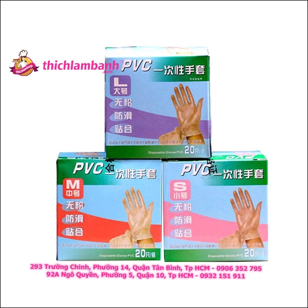 Hộp 20 bao tay PVC / silicon nhào bột nhiều kích thước