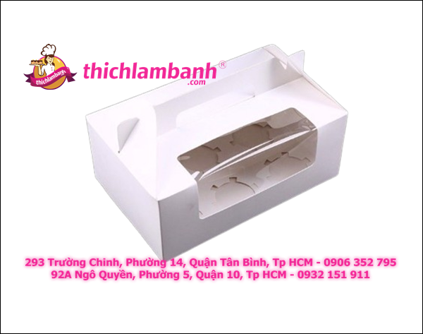 Hộp cupcake xách tay 6 bánh màu trắng