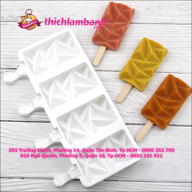Khuôn kem silicon 3 hình chữ nhật kim cương