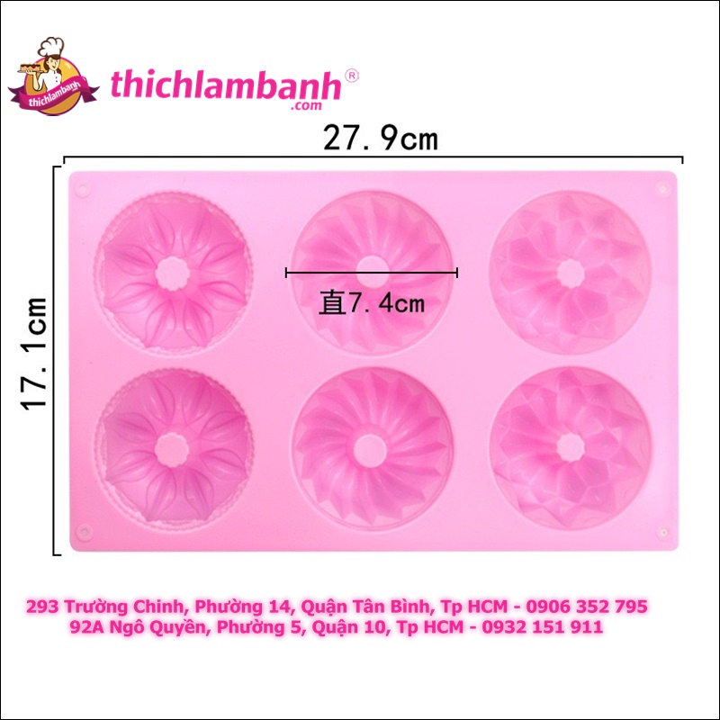 Khuôn silicon 6 donut 3 kiểu
