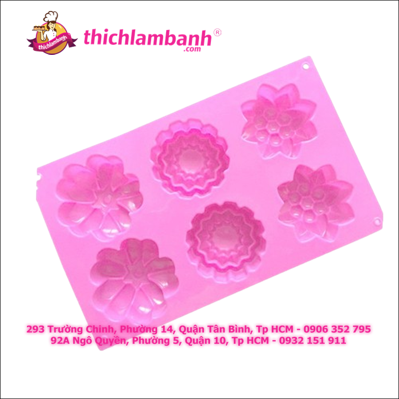 Khuôn silicon 6 hoa lớn 3 kiểu