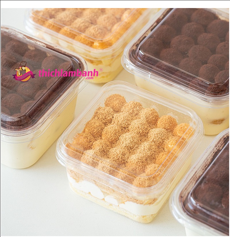 10 Hộp vuông nhựa JLH10-6 400ml đựng bánh tiramisu, bánh mouse olong nhãn lài
