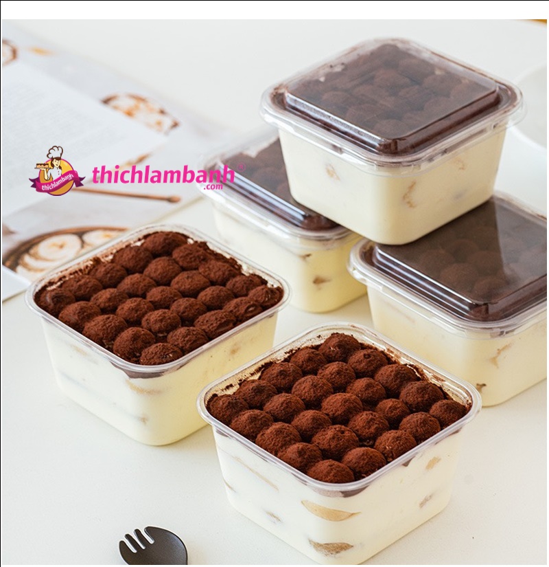 10 Hộp vuông nhựa JLH10-6 400ml đựng bánh tiramisu, bánh mouse olong nhãn lài
