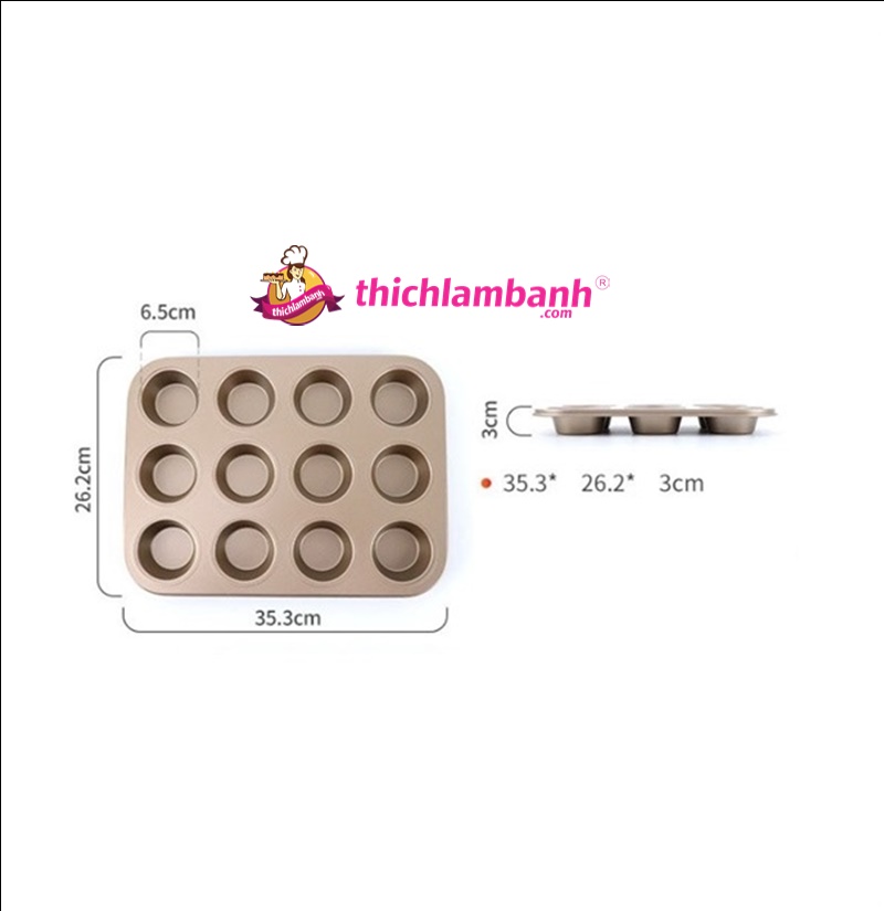 Khuôn cupcake 12 lỗ Vàng