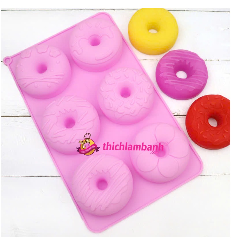 Khuôn silicon 6 donut hoạ tiết