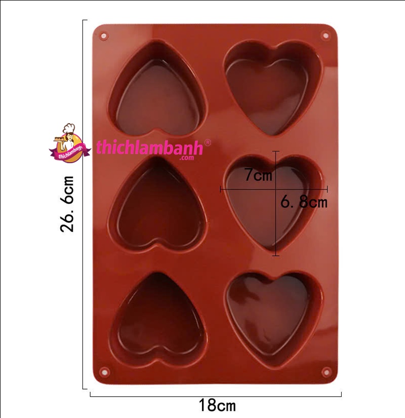 Khuôn silicon 6 tim 7cm