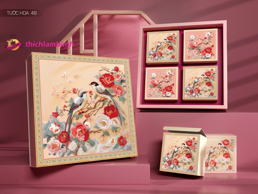 Hộp Đựng Bánh Trung Thu Tước Hoa 4B