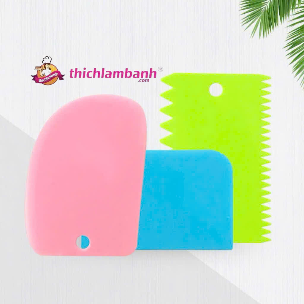 Bộ 3 miếng chà láng nhựa, tạo hình, tạo vân bánh kem